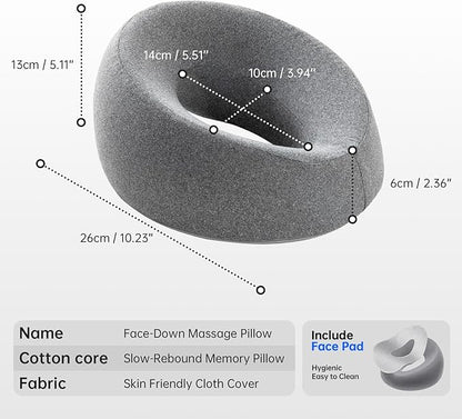 Face Down Pillow for Bed, Massage Headrest for Prone & Stomach Sleeping, Face Cradle for Spa, BBL Pillow for Post-Eye Surgery Recovery & Vitrectomy Recovery Equipment, Removable Cover Grey