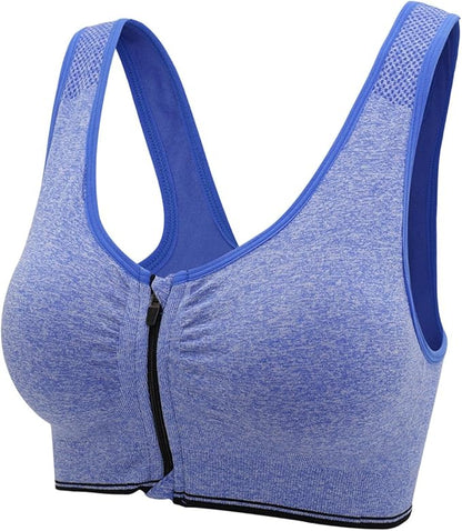 Women's Zipper Front Closure Sports Bra Racerback Yoga Bras