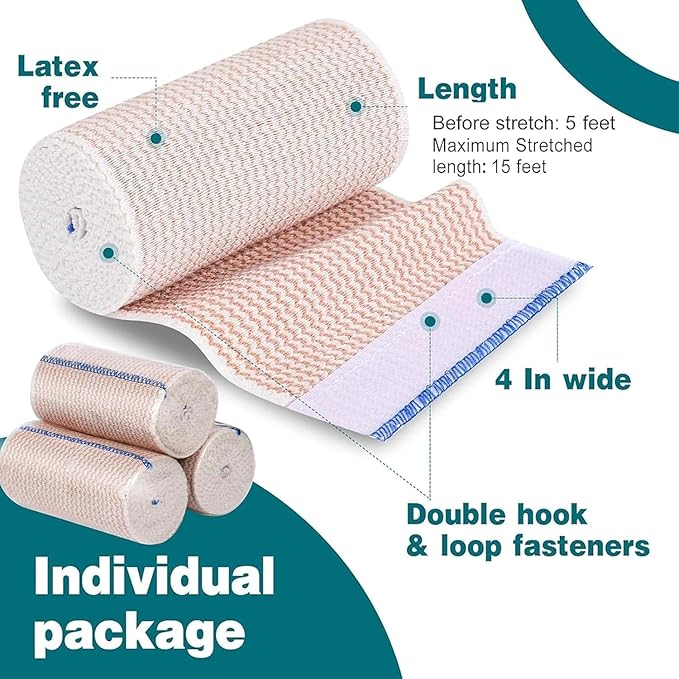 AZEN Premium 40 Pack Elastic Bandage Wrap 4 Inch, Compression Wrap Bandage for Legs, Lymphedema Wraps for Legs, Ankle, Knee, Tummy, Body, Latex-Free