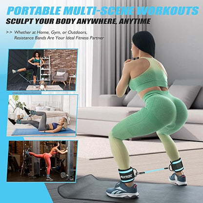 Ankle Resistance Bands with Cuffs for Women & Men - 3-Level Adjustable Leg & Glute Workout Equipment, Portable Home Gym Exercise Bands for Kickbacks, Hip Thrusts, Yoga, Strength Training