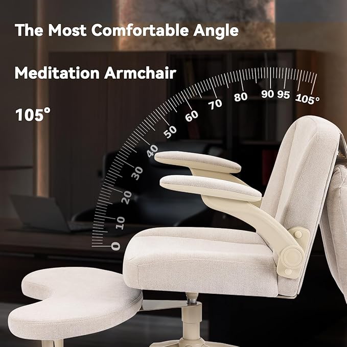 Meditation Cross Legged Armchair, ADHD Chair with Adjustable Armrests, Criss Cross Desk Chair with Flexible Back Cushion, Swivel Footrest, Arm Support and Wheels for Home Office, Cocoa