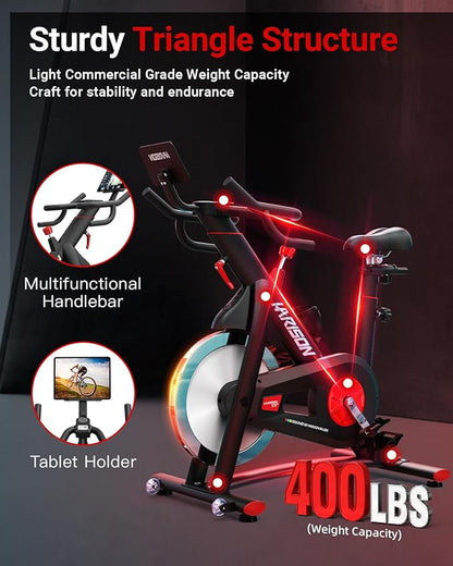 HARISON Semi-Commercial Exercise Bike 400 lbs Capacity, Magnetic Stationary Bikes for Home Gym with Bluetooth & Tablet Holder & Comfortable Seat Cushion