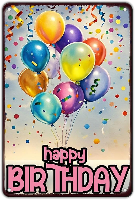 Happy Birthday Vintage Tin Sign Metal Sign Balloon Family Birthday Party Spring Summer Farmhouse Poster For Home Garden Bar Club Coffee Sign 8x12 Inch