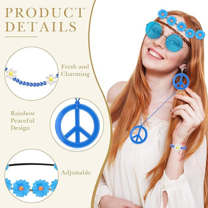 Batiyeer 6 Pcs Hippie Costume Accessories Set, Boho Peace Sign Daisy Flower 60s 70s Party Favors Decor for Groovy Party Women