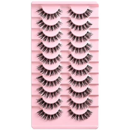 Lashes False Wispy Eyelashes Natural Cat Eye Lash Strips 10 Pairs Fake Mink Eyelash Pack 8-15mm Natural Look Fluffy Strip Lashes Clear Band Easy Eyelashes for Beginners with Cluster Looking