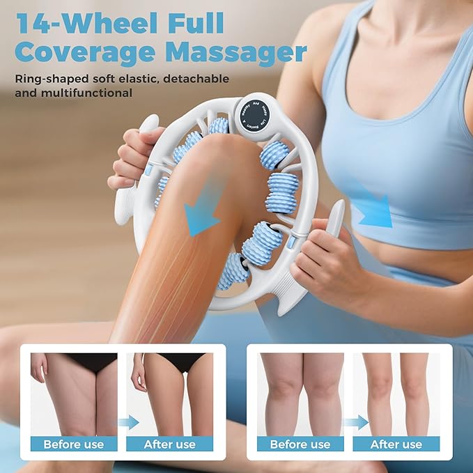 Cellulite Massage Tool, Fascia Blaster for Cellulite, Lymphatic Drainage Massager Relieve Muscle Soreness, Anti Cellulites Roller with Detachable Roller Handle to Massage More Areas (White)