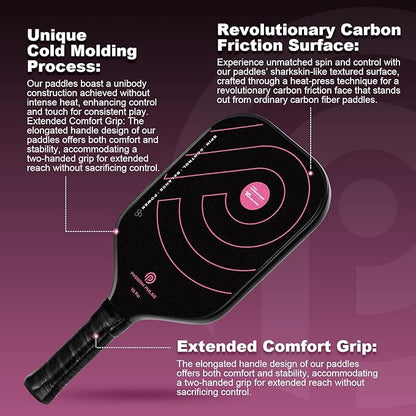 Pickleball Paddles 2025,Raw Carbon Fiber Surface（CFS） 16mm T700 High Grit & Spin, Pro Pickle Ball Paddles Designed for Ultimate Spin & Consistency