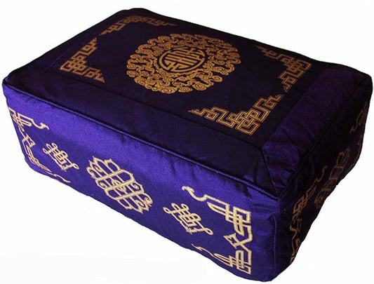 Meditation Cushion - Rectangular Zafu Buckwheat and Kapok Fill Longevity Dharma Key Purple