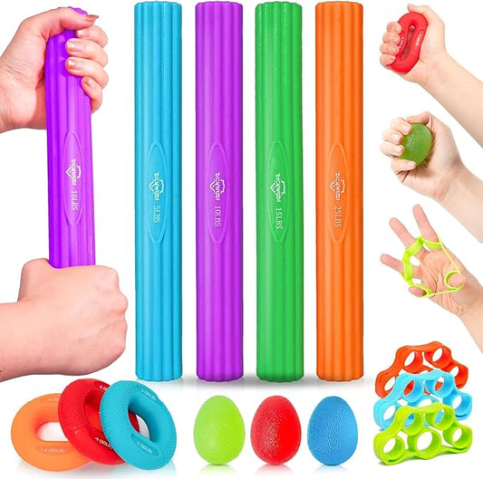 Flex Therapy Bar and Grip Strength Trainers Set, Physical Therapy & Resistance Bar for Golfers Elbow,Tendinitis,Wrist,Forearms Pain, Improve Grip Strength and Relieve Pain