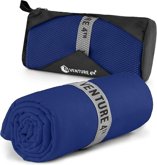 VENTURE 4TH Quick Dry Towel. Microfiber Travel Towel Ideal for Camping, Hiking, Backpacking, Gym. Lightweight & Fast Drying Travel Towels for Body. Compact & Easy to Pack - Navy Blue Large