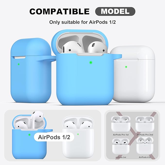 R-fun Compatible with AirPods Case Cover, Soft Silicone Protective Cover with Keychain for Women Men Compatible with Apple AirPods 2nd 1st Generation Charging Case, Front LED Visible,Light Blue