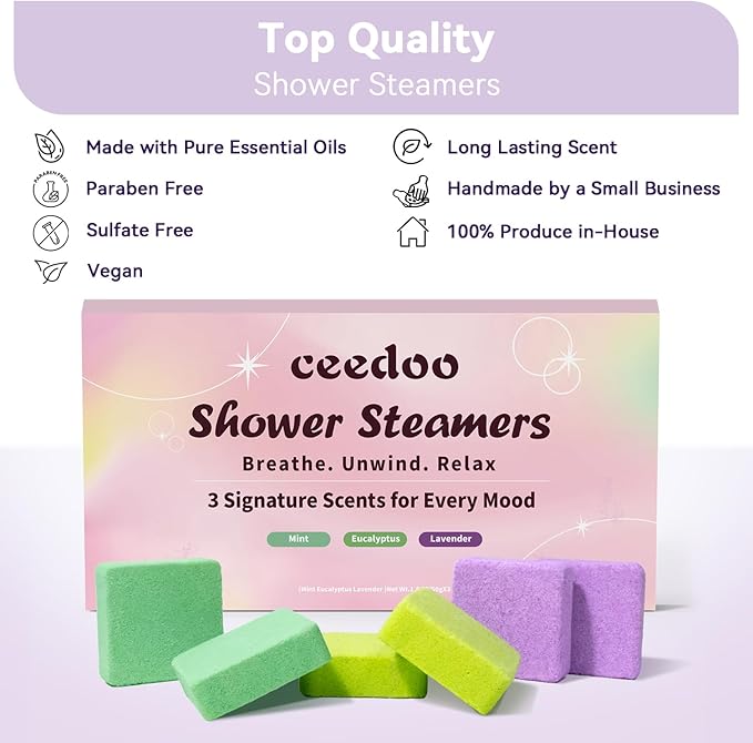 Shower Steamers Aromatherapy 6 Pack, Birthday Gifts for Women Men Teen, Luxury Gift Box Packaging, Stress Relief Home Spa, Lavender Natural Essential Oil, Self Care Relaxation Shower Bombs