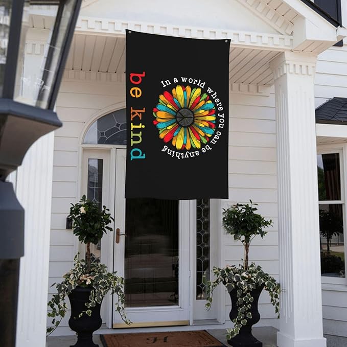 In A World Where You Can Be Anything Be Kind Flag 3x5 Ft Outdoor Indoor With Grommet Peace Sunflower Hippie Garden Yard Home Room Banner Outside Decorative Sign