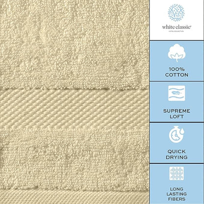 White Classic Luxury Bath Towel Set of 8 Pieces - 100% Turkish Cotton Highly Absorbent Towels for Bathroom, 2 Luxury Bath Towels 700GSM, 2 Hand Towels, 4 Washcloths, Beige
