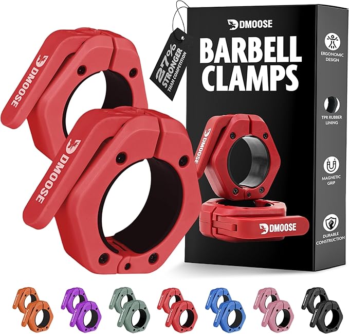 DMoose Fitness Barbell Clips 2 Inch (Pair) - Quick Release Olympic Barbell Clamps & Collars with Anti Slip TRP Grip for Secure Weightlifting and Powerlifting - Weight Clips for Bars at Home or Gym