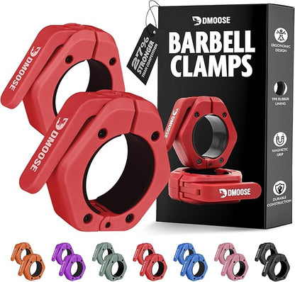 DMoose Fitness Barbell Clips 2 Inch (Pair) - Quick Release Olympic Barbell Clamps & Collars with Anti Slip TRP Grip for Secure Weightlifting and Powerlifting - Weight Clips for Bars at Home or Gym