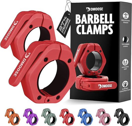 DMoose Fitness Barbell Clips 2 Inch (Pair) - Quick Release Olympic Barbell Clamps & Collars with Anti Slip TRP Grip for Secure Weightlifting and Powerlifting - Weight Clips for Bars at Home or Gym
