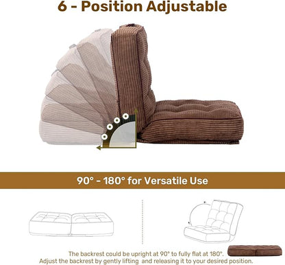 HollyHOME Adjustable Floor Chair with 6 Positions, Folding Lazy Sofa Recliner with Back Support, Thick Sponge Cushion and Portable Handle, Comfy Gaming Meditation Chair for Dorm, Bedroom, Coffee