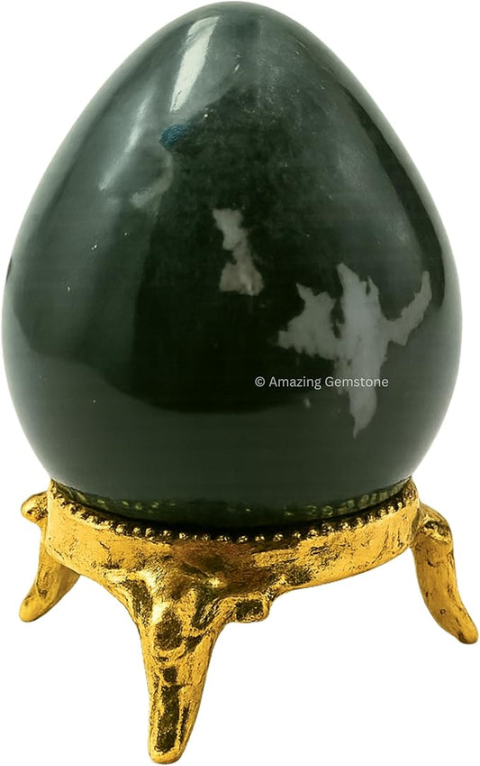 Amazing Gemstone Moss Agate Crystal Yoni Egg, 2 Inches - Premium Crystals and Healing Stones Yoni Egg for Pelvic Floor Health, Natural Healing Crystal Eggs for Meditation and Stress Relief