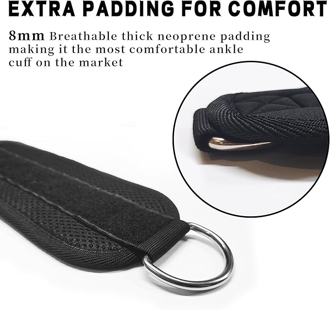 Fitness Ankle Straps for Cable Machines, 2 Pack Comfortable Adjustable Padded Ankle Wrist Cuffs, Kickback Glute Workouts for Men Women, D-Ring Leg Straps with Neoprene Padding