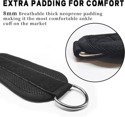 Fitness Ankle Straps for Cable Machines, 2 Pack Comfortable Adjustable Padded Ankle Wrist Cuffs, Kickback Glute Workouts for Men Women, D-Ring Leg Straps with Neoprene Padding