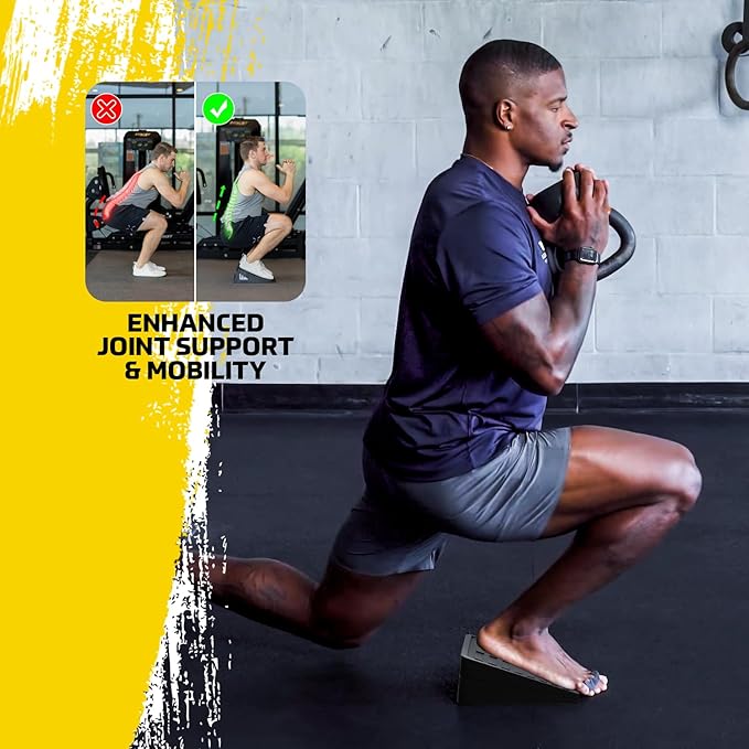 Adjustable Squat Wedge Set, Non-Slip Calf Stretch Slant Board for Heel Elevated Squats, Mobility & Strength, 3 Heights (3.3-8.3cm), Durable Rubber, Storage Bag