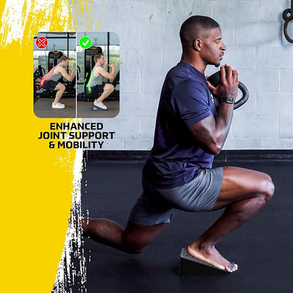 Adjustable Squat Wedge Set, Non-Slip Calf Stretch Slant Board for Heel Elevated Squats, Mobility & Strength, 3 Heights (3.3-8.3cm), Durable Rubber, Storage Bag