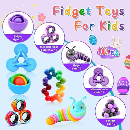 Fidget Toys Kids Pack, Fidget Spinner for Teens, Easter Basket Stuffers Gift for Adults 10PC Sensory Toys Pack for Autism, Desk Toy Stress Relief Toys for ADHD Men Boys