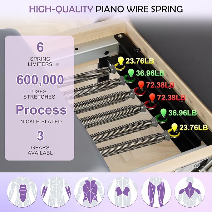 Pilates Reformer, Maple Wooden Foldable Pilates Reformer Machine with 6 Springs,Sitting Box, Padded Jump Board, 660lbs Capacity for Home Workouts Studio Yoga