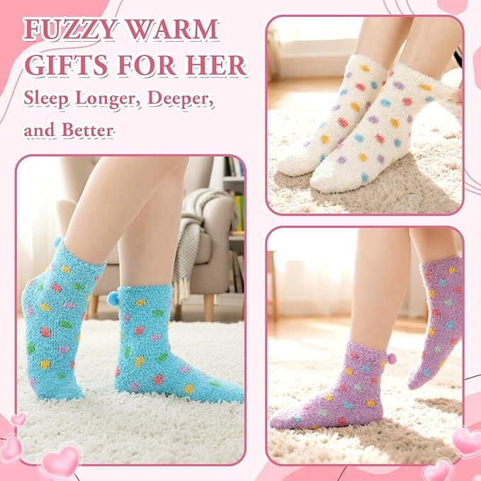 Geyoga 6 Pair Christmas Cupcake Fuzzy Socks for Women Cute Cozy Fluffy Winter Warm Slipper Socks