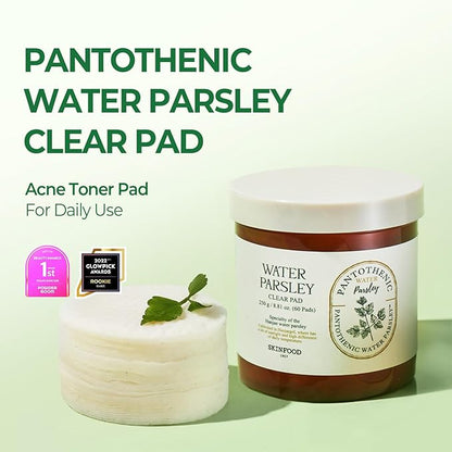 SKINFOOD Pantothenic Water Parsley Clear Toner Pad, Daily Exfoliating Pads for Sensitive Skin, Korean Skincare Sebum Control Face Toner for Trouble Skin, 8.81 oz (60 Pads)