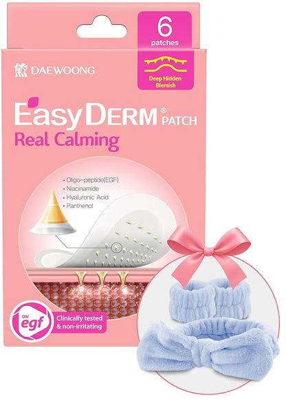 Easyderm Real Calming Patch with Hair Band – 6 Spot Patches, K-Beauty Skincare with Niacinamide, Hyaluronic Acid, EGF