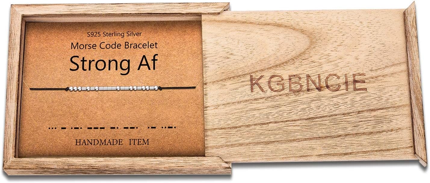 KGBNCIE Morse Code Bracelet for Women Sterling Silver Beads on Silk Cord Secret Message Fuck Friendship Inspirational Encouragement Bracelet Gift for Her