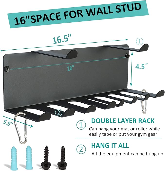 Multi-Purpose Gym Storage Rack Resistance Bands Holder Home Gym Accessories Storage Fitness Bands Rack Heavy Duty Hooks for Resistance Bands, Straps, Jump Ropes, Foam Rollers, Chains