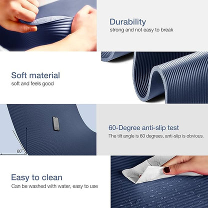 Yoga Mat Non Slip NBR Thick Yoga Mat, 72"L x 32"/24"W x 0.6"/0.4"TH (185cm x 80cm/61cm x 15mm/10mm), Anti-Tear Exercise Mat with Carrying Strap and Bag, Workout Mats for Yoga, Pilates, Floor Exercises