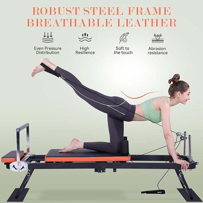 Pilates Reformer,Foldable Pilates Machine for Home Use and Gym Workout,Suitable for Advanced and Beginners Users ,Pilates Equipment with 4 Springs&5 Resistance Cords