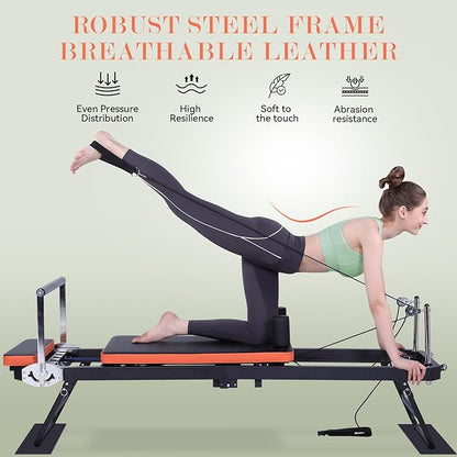 Pilates Reformer,Foldable Pilates Machine for Home Use and Gym Workout,Suitable for Advanced and Beginners Users ,Pilates Equipment with 4 Springs&5 Resistance Cords