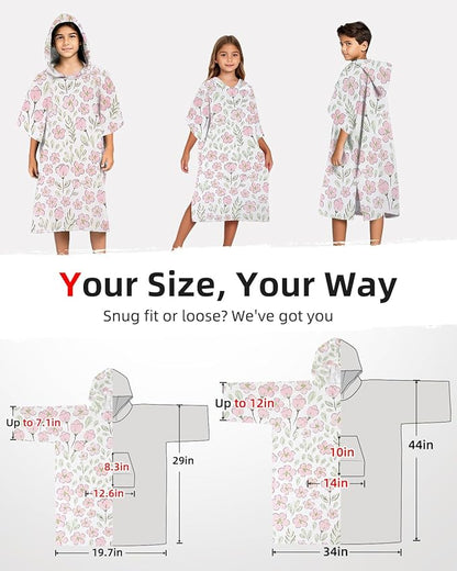 Abahub Surf Poncho Women & Men Towel Poncho Adult with Hood, Thick Quick Dry Changing Poncho Towel, Microfiber Wearable Cover Up for Surfing Beach Swim - Absorbent Changing Towel S (Pink Flower)