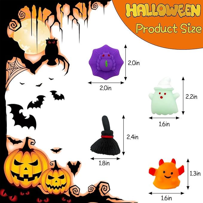 80Pcs Halloween Squishy Toys Mochi Squishy Toy Bulk for Kids, Squishies Fidget Toys Treasure Box Toys for Kids Classroom Halloween Party Favors Goodie Bags Stuffers Gift