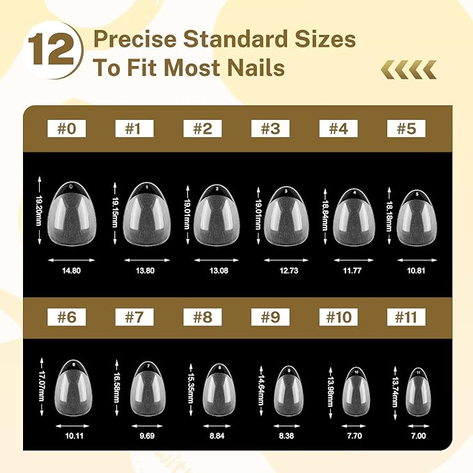JODSONE Short Obese Almond Nail Tips 240Pcs Soft Nail Gel Tips 12 Sizes Half Matte Full Cover Clear Gelly Press on Flase Nail Tips for Extension Nail Manicure Home DIY
