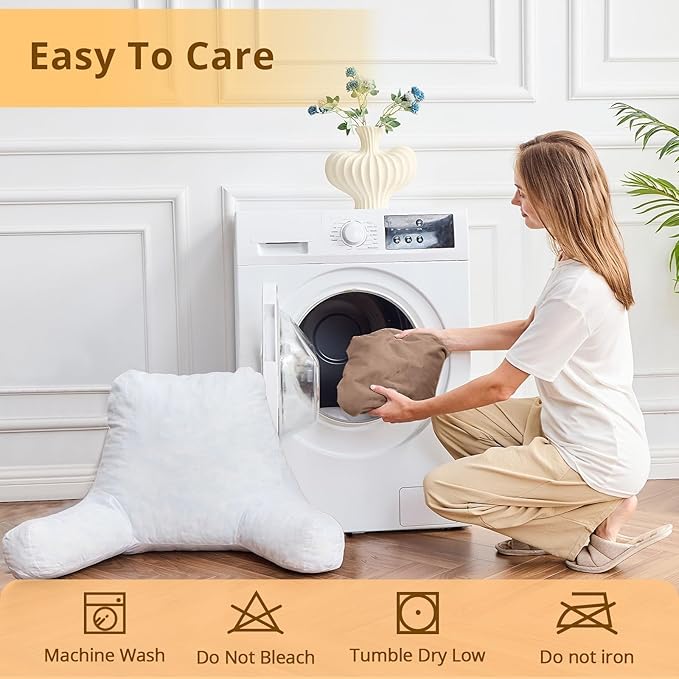 Sasttie Reading Pillow, Velvet Back Pillow for Bed Sitting Up, Adult Back-Rest Support Cushion with Arms for Sit Up on Couch, Sofa, and Floor, Dorm Essentials, Reading Accessories, Light Brown