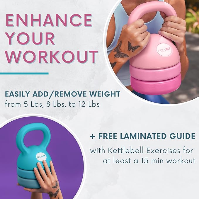 Polyfit Adjustable Kettlebell | 5 lb - 12 lb | Kettlebells Weights Set for Home Gym | Kettle Bell Sets for Women at Home
