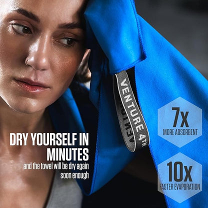 VENTURE 4TH Quick Dry Towel. Microfiber Travel Towel Ideal for Camping, Hiking, Backpacking, Gym. Lightweight & Fast Drying Travel Towels for Body. Compact & Easy to Pack - Blue Extra Large