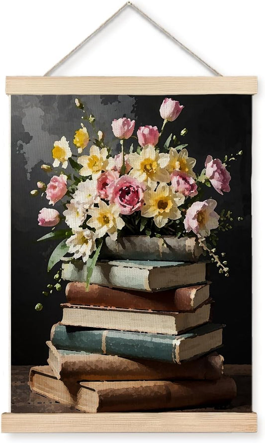 JINYO Vintage Floral Bookish Wall Art, 12x16 Inches, Rectangular, Multicolor, Vertical, Wall Mount, Matte Finish, For Bedroom, Living Room, Office, Kitchen, Nursery, Kids Room