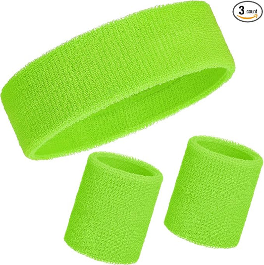 WILLBOND 3 Pcs Sweatbands Set 80s 90s Neon Sports Headband Tennis Striped Sweat Band Sports Competitions Games for Men Women Party Supplies