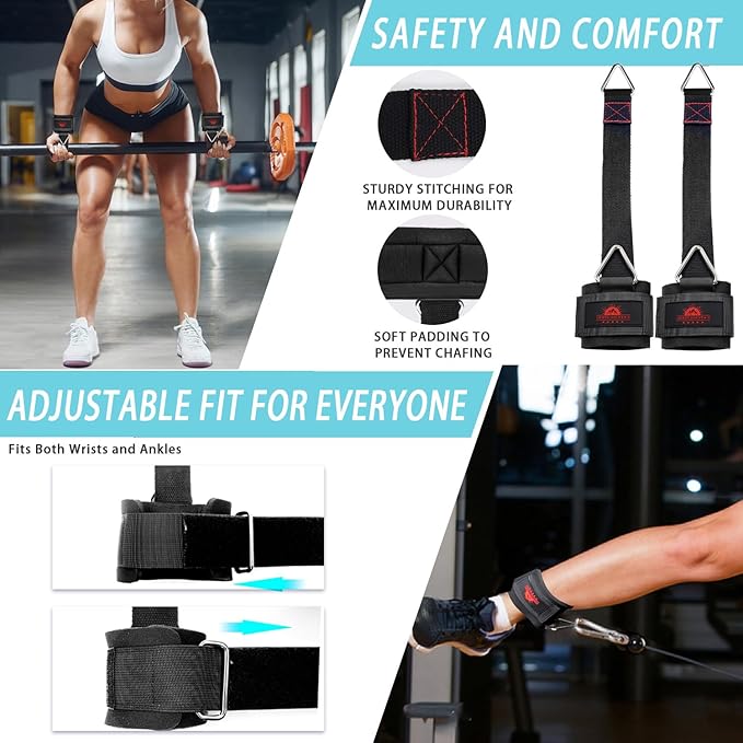 Adjustable Weightlifting Wrist & Ankle Straps with Triangle Ring for Deadlifts, Tricep Pull-Downs, Pilates, Cable Machines & Rehab – Padded Straps for Gym, Physical Therapy, and Recovery