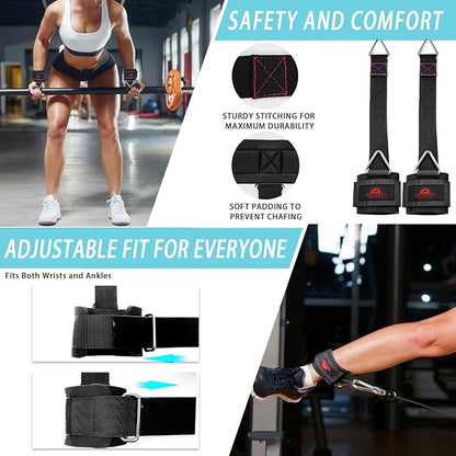 Adjustable Weightlifting Wrist & Ankle Straps with Triangle Ring for Deadlifts, Tricep Pull-Downs, Pilates, Cable Machines & Rehab – Padded Straps for Gym, Physical Therapy, and Recovery