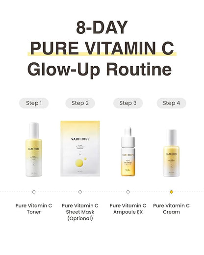8 Days Pure Vitamin C Cream (1.7fl oz) - Korean Moisturizer for Radiant Skin. Deep Hydration, Glow, Nourishment. Stabilized Vitamin C, Kakadu Plum, Beta-Glucan.