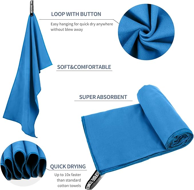 Microfiber Travel Towel, Soft Lightweight Quick Dry Towel, Super Absorbent Compact Travel & Sports & Beach Towels for Camping, Backpack, Gym, Swimming, Yoga, Hiking (L:24"×48" -Blue)