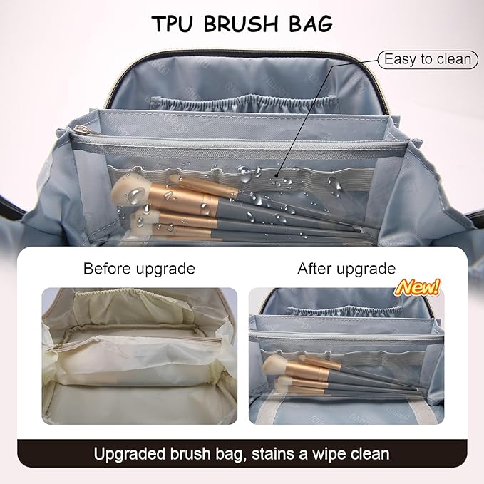 BOYATU Travel Makeup Bag Organizer Cosmetic Bag: 3 Pcs Set Make up Bags for Women with Handle - Waterproof Vegan Leather Toiletry Bags Travel Essentials Pouch with Compartments (D-01-Brown)